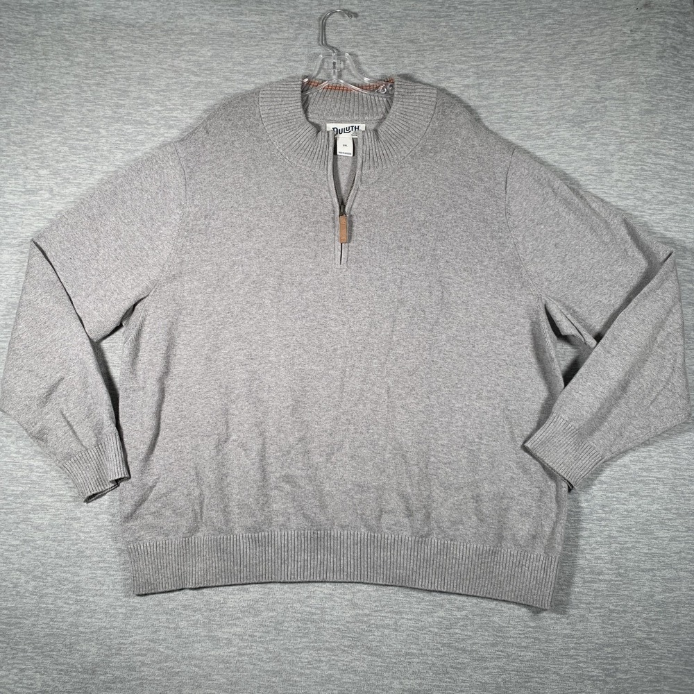 Duluth Trading Co Sweater Mens 2XL Gray Quarter Zip Mock Neck Knit Pullover